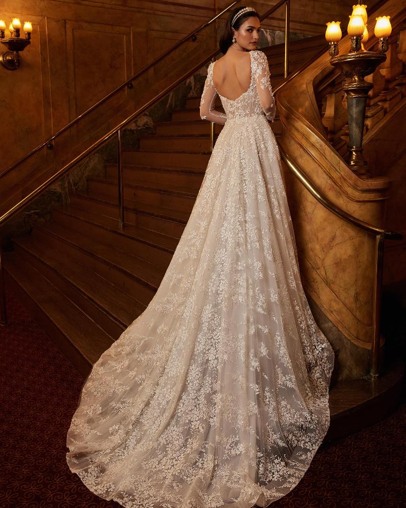 122118 long sleeve beaded wedding dress with pockets and a line silhouette2